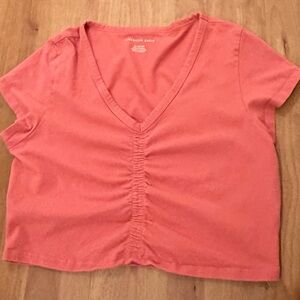 American Eagle Ruched Front Cropped Short Sleeve Tee (Coral) - XL